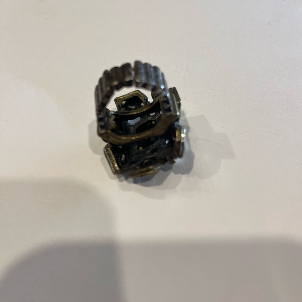 Gold Silver Geometric Statement Stretch Ring Vint… - image 7